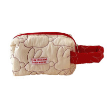 (White) Quilted Bag Compact Makeup Pouch Toiletry Organizer for Travel and Storage White