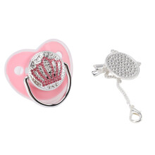 Chupeta para bebê com coroa de strass, bico de silicone ultramacio projetado para o desenvolvimento oral, chupeta segura livre de BPA com clipe de