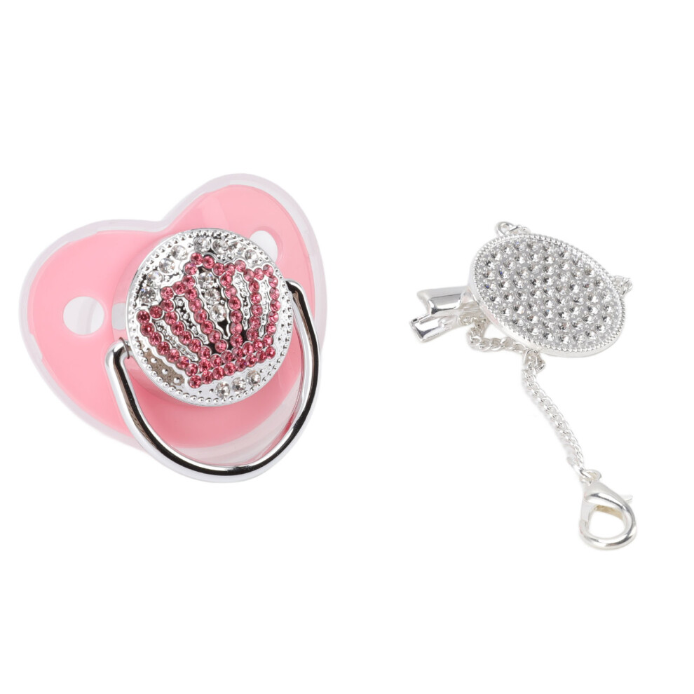 Baby Pacifier With Rhinestone Crown, Oral Development Designed Ultra-soft Silicone Infant Dummy Nipple, Secure BPA Free Pacifier With Chain Clip for