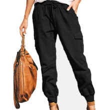 Pantaloni fluidi da donna, pantaloni casual da jogging a vita alta con elastico in vita e tasche, pantaloni cargo leggeri in tessuto traspirante con