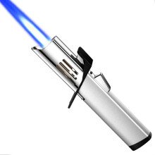 (Silver) Butane Torch Lighter with Seatbelt Cutter Versatile Multi-Purpose Use for Camping Essential