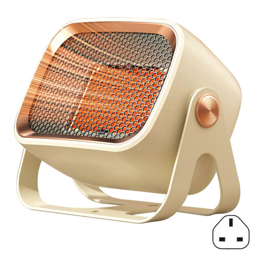 (UK plug, Khaki) Mini Desktop Heaters Low Consumption Room Warmer Machine Bedroom Supply