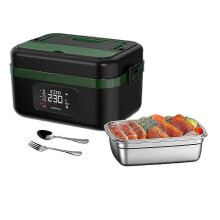 (Green - UK Plug) Cordless Electric Lunch Box,Rechargeable Self-Heating Food Warmer with 16000mAh Battery,for Work Travel