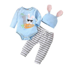 (3-6 Months) Newway Newway 0-1 Years Baby Easter Outfits Bunny Ear Beanie Hat Long Sleeve Romper Long Pants Set Gifts