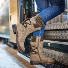 (41,Khaki)Premium Women's Winter Warm Back Lace Up Snow Boots Waterproof PU Leather Sneakers Outdoor Hiking Boots Work Shoes