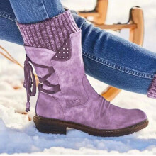 (40,Purple)Premium Women's Winter Warm Back Lace Up Snow Boots Waterproof PU Leather Sneakers Outdoor Hiking Boots Work Shoes