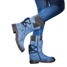 (35,Light Blue)Premium Women's Winter Warm Back Lace Up Snow Boots Waterproof PU Leather Sneakers Outdoor Hiking Boots Work Shoes