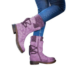 (37,Purple)Premium Women's Winter Warm Back Lace Up Snow Boots Waterproof PU Leather Sneakers Outdoor Hiking Boots Work Shoes