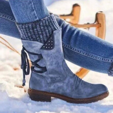 (38,Light Blue)Premium Women's Winter Warm Back Lace Up Snow Boots Waterproof PU Leather Sneakers Outdoor Hiking Boots Work Shoes
