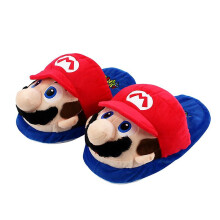 (C)Super Mario Cute Plush Slippers Non-Slip Warm Cotton Slippers Bedroom Winter