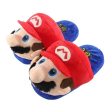 (Red Mario)Super Mario Cute Plush Slippers Non-Slip Warm Cotton Slippers Bedroom Winter