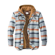 (L,Color 26)Mens Warm Quilted Lined Cotton Jackets with Hood Button Down Zipper Long Sleeve Plaid Jackets