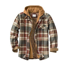 (2XL,Color 32)Mens Warm Quilted Lined Cotton Jackets with Hood Button Down Zipper Long Sleeve Plaid Jackets