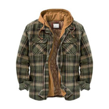 (2XL,Color 12)Mens Warm Quilted Lined Cotton Jackets with Hood Button Down Zipper Long Sleeve Plaid Jackets