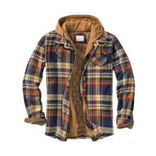 (5XL,Color 13)Mens Warm Quilted Lined Cotton Jackets with Hood Button Down Zipper Long Sleeve Plaid Jackets