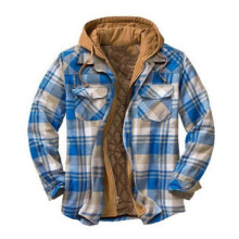 (XL,Color 14)Mens Warm Quilted Lined Cotton Jackets with Hood Button Down Zipper Long Sleeve Plaid Jackets