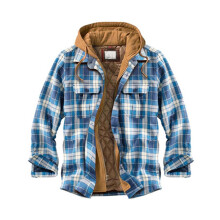 (S,Color 14)Mens Warm Quilted Lined Cotton Jackets with Hood Button Down Zipper Long Sleeve Plaid Jackets