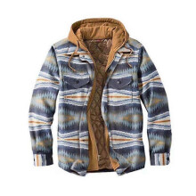 (S,Color 25)Mens Warm Quilted Lined Cotton Jackets with Hood Button Down Zipper Long Sleeve Plaid Jackets