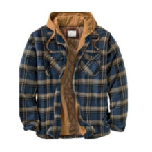 (4XL,Color 28)Mens Warm Quilted Lined Cotton Jackets with Hood Button Down Zipper Long Sleeve Plaid Jackets