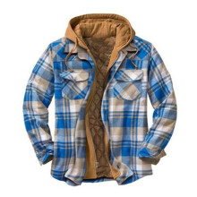 (4XL,Color 14)Mens Warm Quilted Lined Cotton Jackets with Hood Button Down Zipper Long Sleeve Plaid Jackets