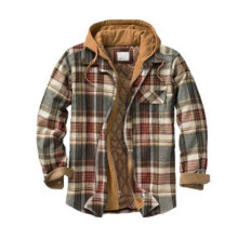 (4XL,Color 32)Mens Warm Quilted Lined Cotton Jackets with Hood Button Down Zipper Long Sleeve Plaid Jackets