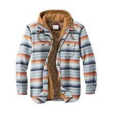 (4XL,Color 26)Mens Warm Quilted Lined Cotton Jackets with Hood Button Down Zipper Long Sleeve Plaid Jackets