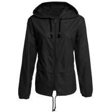 (S,Black)Women's Outdoor Jacket Coat Waterproof Hooded Overcoat Soft Shell Lightweight Windbreaker with Pockets for Hiking Travel