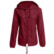 (2XL,Wine Red)Women's Outdoor Jacket Coat Waterproof Hooded Overcoat Soft Shell Lightweight Windbreaker with Pockets for Hiking Travel