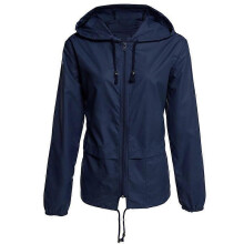(L,Dark Blue)Women's Outdoor Jacket Coat Waterproof Hooded Overcoat Soft Shell Lightweight Windbreaker with Pockets for Hiking Travel