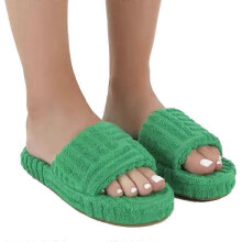 (37,Green)Terry Towelling Slider Slippers for Women Girls Slip-on Plush Shoes Household Winter Supply