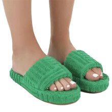 (36,Green)Terry Towelling Slider Slippers for Women Girls Slip-on Plush Shoes Household Winter Supply