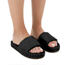 (39,Black)Terry Towelling Slider Slippers for Women Girls Slip-on Plush Shoes Household Winter Supply