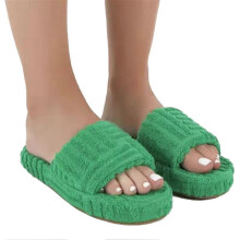 (42,Green)Terry Towelling Slider Slippers for Women Girls Slip-on Plush Shoes Household Winter Supply