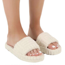 (38,White)Terry Towelling Slider Slippers for Women Girls Slip-on Plush Shoes Household Winter Supply