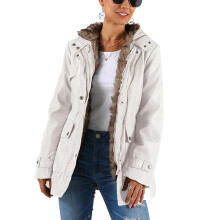 (XXXL,White)Women's Winter Jacket Hooded Coat with Detachable Fleece Inner & Belt Splash-Proof Warm Windbreaker for Outdoor Fishing