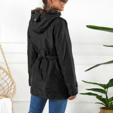 (XL,Black)Women's Winter Jacket Hooded Coat with Detachable Fleece Inner & Belt Splash-Proof Warm Windbreaker for Outdoor Fishing