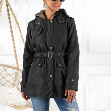 (XXXL,Black)Women's Winter Jacket Hooded Coat with Detachable Fleece Inner & Belt Splash-Proof Warm Windbreaker for Outdoor Fishing