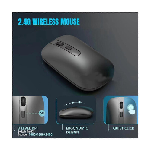 Silent Wireless Mouse, 2.4G Slim Portable Computer Mice with USB Receiver, Less Noise Mobile Optical Mouse (Black) 2