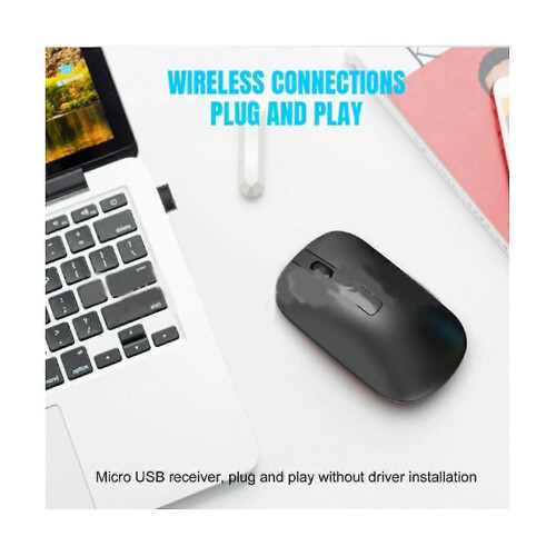 Silent Wireless Mouse, 2.4G Slim Portable Computer Mice with USB Receiver, Less Noise Mobile Optical Mouse (Black) 1