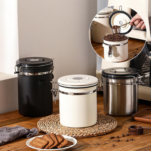(1.2L, Silver) Coffee Beans Container, Rustproof Airtight Stainless Steel Container, Dried Fruit Food Storage Container 1