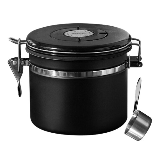 (1.2L, Black) Coffee Beans Container, Rustproof Airtight Stainless Steel Container, Dried Fruit Food Storage Container
