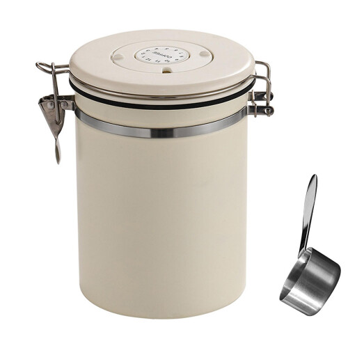 (1.8L, White) Coffee Beans Container, Rustproof Airtight Stainless Steel Container, Dried Fruit Food Storage Container