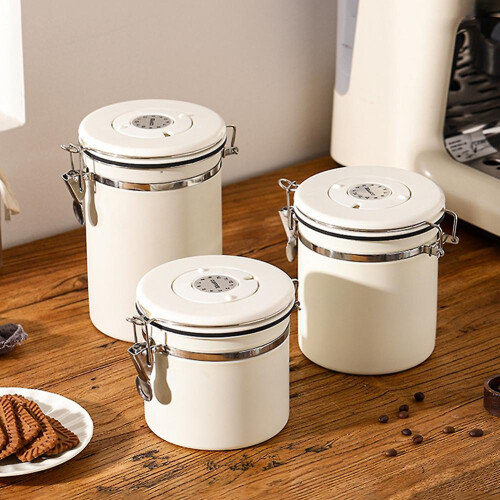 (1.2L, White) Coffee Beans Container, Rustproof Airtight Stainless Steel Container, Dried Fruit Food Storage Container 2