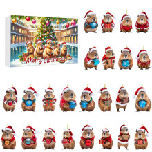 (A) Capybara Xmas Advents Calendar Kids Unique Flat Pendant Holiday Decor for Christmas Tree Ornament