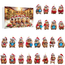 (D) Capybara Xmas Advents Calendar Kids Unique Flat Pendant Holiday Decor for Christmas Tree Ornament