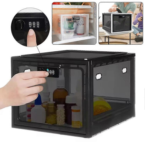 (Black White) Lockable Storage Box for Fridges/Snacks Food Versatile Space-Saving Organization Box for Kitchen Bedroom 1