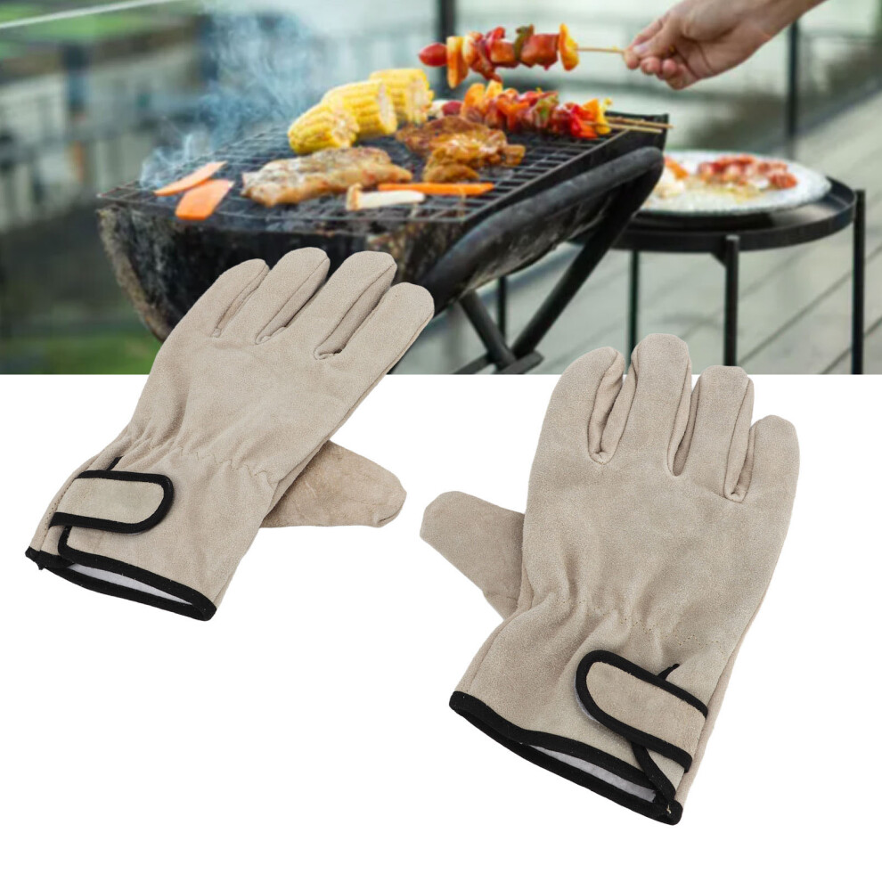 Durable Cowhide Leather Gloves For Bbq, Camping, Driving, Welding, Khaki 7681376976583