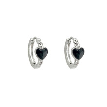S925 Black Heart Earring, Minimalist Heart Ear Cuff for Women