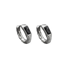 S925 Irregular Ear Cuff, Hip-Hop Style Black Zircon Hoop for Men