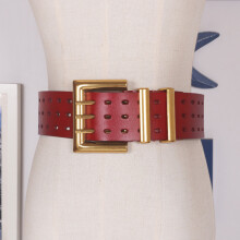 (1, 115CM) Genuine Leather Hollow Belts for Women, Vintage Alloy Pin Buckle Strap, Second Layer Cowskin Belt for Jeans